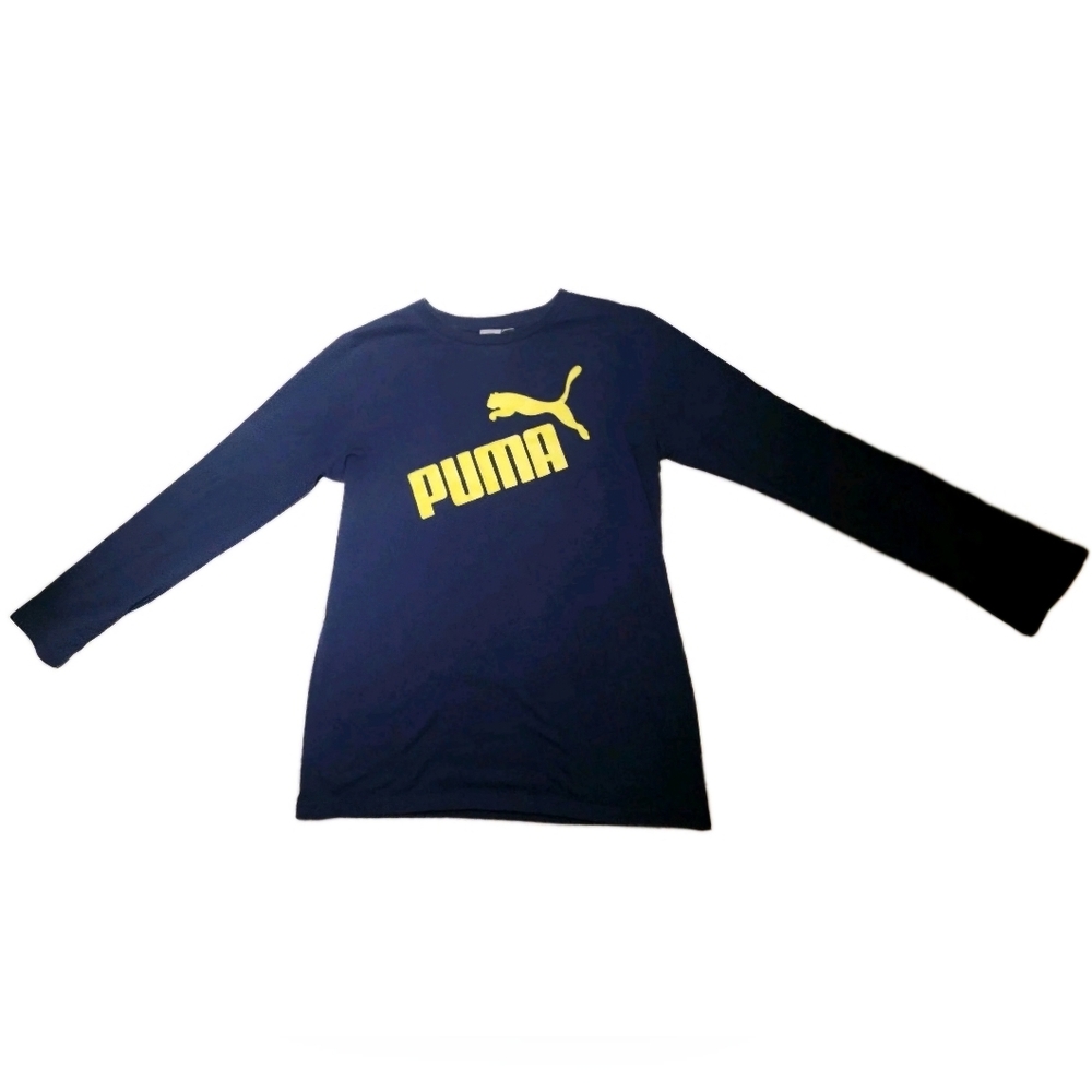 Puma blue long sleeved t shirt Boys 18-20 yellow logo Perfect Shape